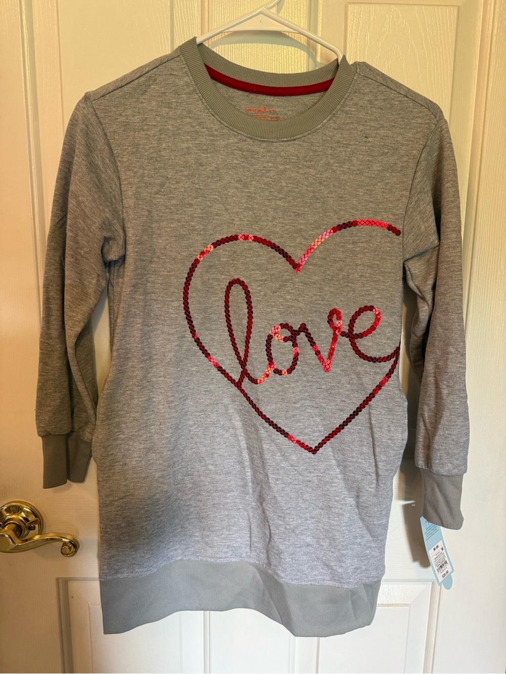 Cat & Jack Grey Sweatshirt with Pink Sequin Heart 'Love'